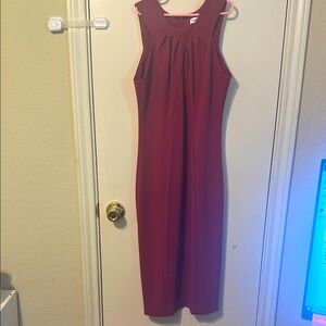 Calvin Klein Red Ruched Halter Midi Dress